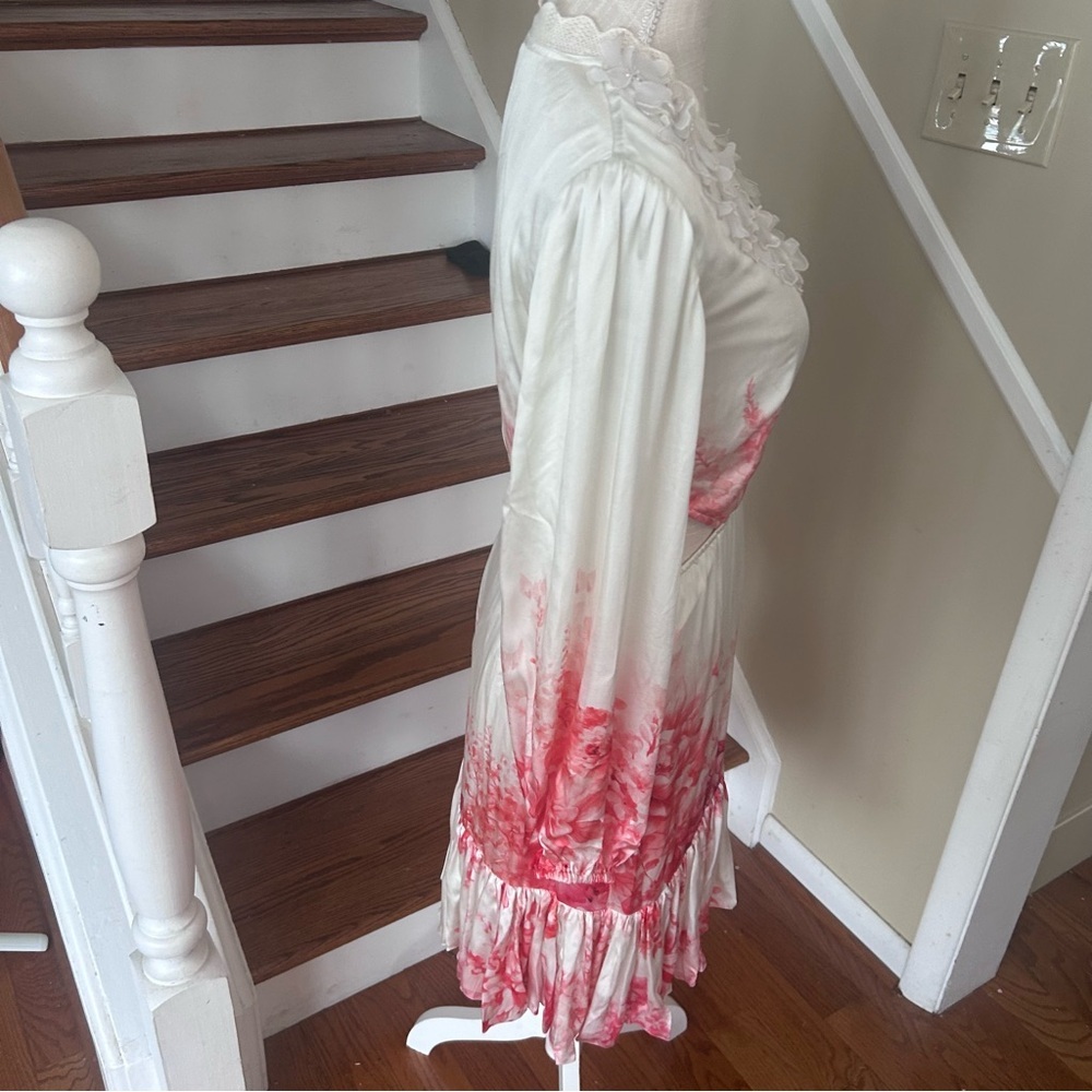 Anthro x Bhanuni by Jyoti Cherry Blossom Mini Dress S Floral Ruffle Cutout Boho - Picture 5 of 16